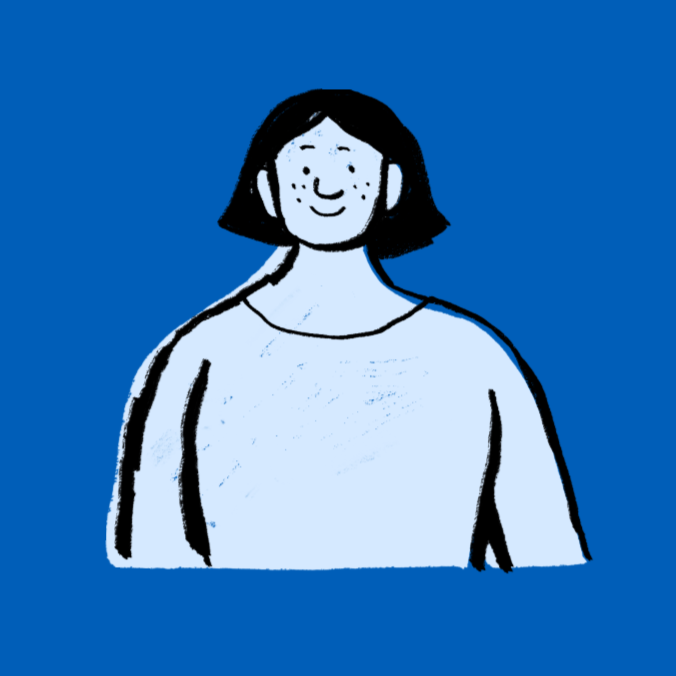 A graphic of a young person smiling