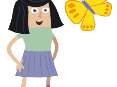 Cartoon image of a person with a yellow butterfly